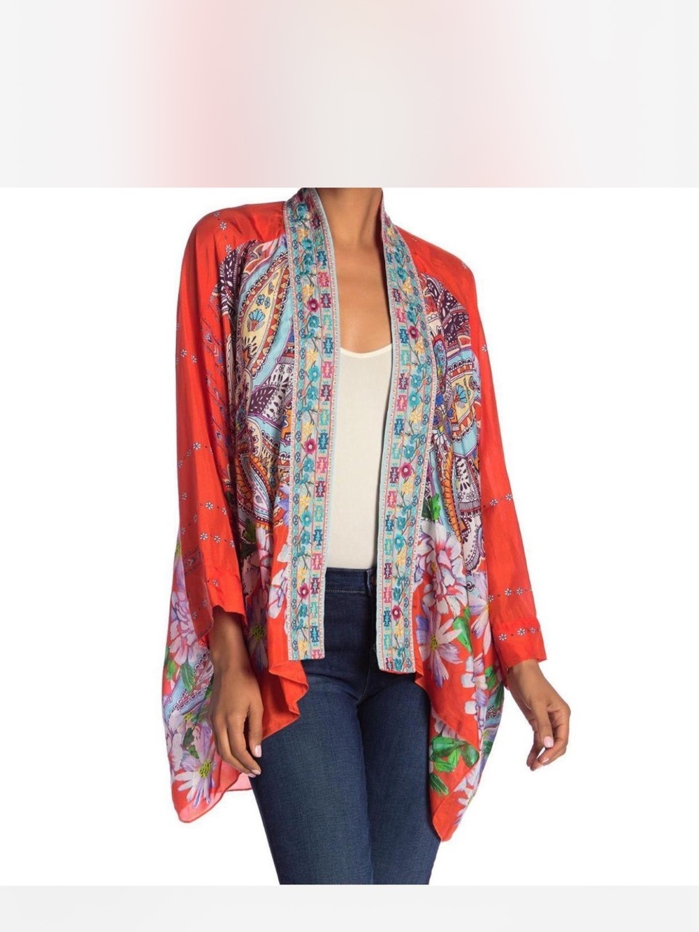 Johnny Was Limited Edition Mandarin Orange Silk Kimono